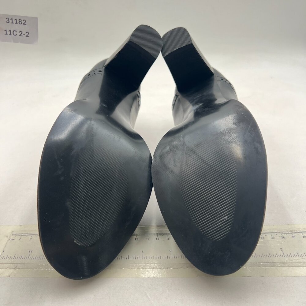 YDN Black Chunky High Heels Round Toe Oxford Loafer - Picture 7 of 8